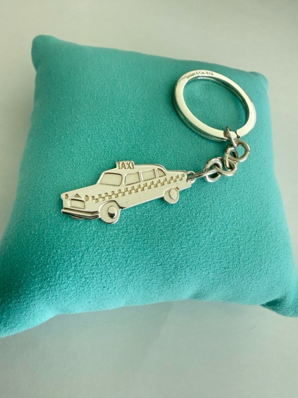 Tiffany & Co. Silver Taxi Charm Keyring with Blue Pouch